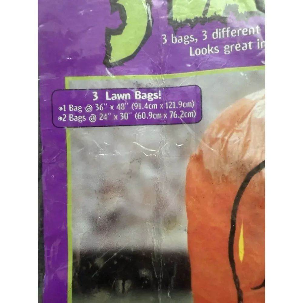 Fun World Indoor & Outdoor Halloween Pumpkin 3 Big Lawn Bags New Sealed Lot Of 2